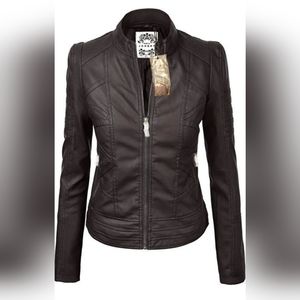 Johnny MBJ Womens Faux Leather Zip Up Moto Biker Jacket - Size: XL